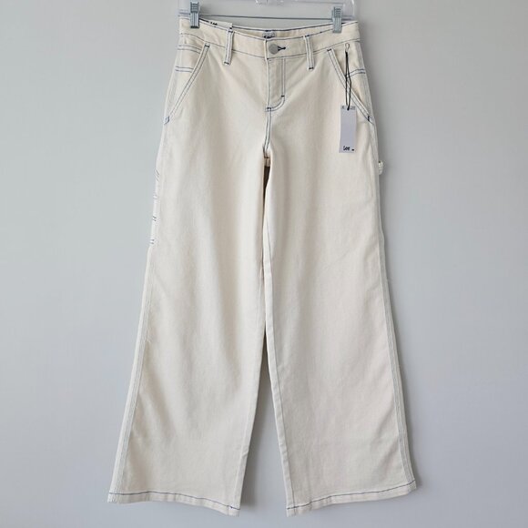 NWT Lee Wide Leg Carpenter Baggy Jeans Size 26 Ecru White - Picture 1 of 8